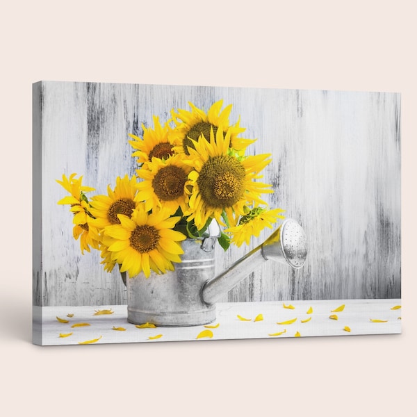 Sunflowers printed on Canvas, Sunflowers In A Watering Can Print, Sunflower Home Decor, Sunflowers Wall Art, Wall hanging, Office Decor