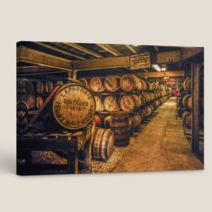 Whiskey Barrels Canvas Print, Barrels in Cellar Print On Canvas, Home Decor, Mancave Art, Wall hanging for Home, Office Decor, Whiskey Lover