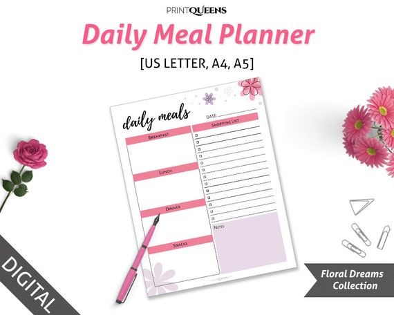 daily meal planner printable a5 meal tracker daily menu planner daily grocery list
