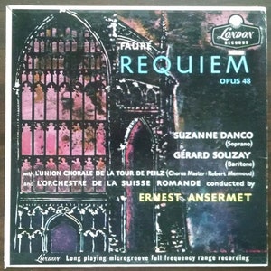 Faure Requiem LP, Pristine!  1960 Vintage Vinyl Record Album Historic French Performance. Fine Condition, Orig Sleeve! Classical Music Gift