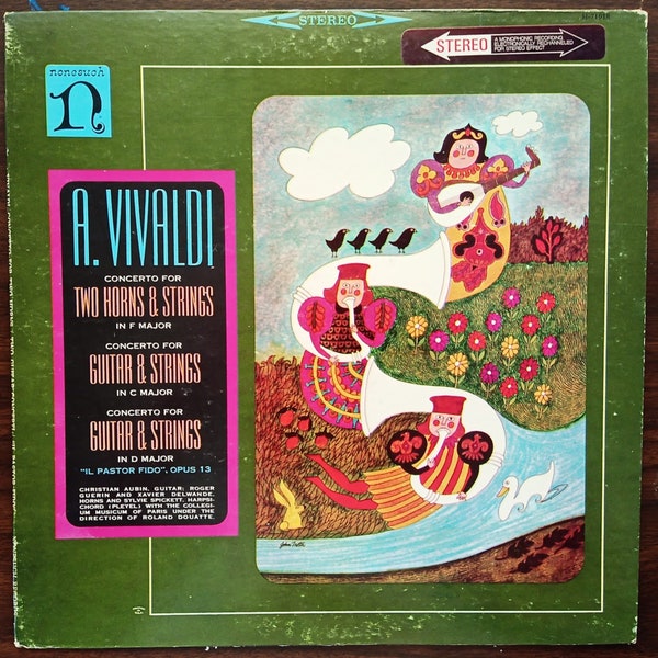 Vivaldi Classical Guitar LP, Lovely! 60s Nonesuch Vintage Vinyl Record Album, Whimsical Mod Cover Art. Great Condition, Classical Music Gift