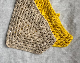 Crochet Bandana Head Scarf | Handmade Cotton Hair Scarf | Boho Cottagecore Head Wrap | Triangle Kerchief for Women