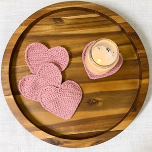 Crochet Heart Coaster | Valentine&#39;s Day Heart Coaster | Set of 4 Heart Coaster | Heart Coffee Cup Coaster | Crochet Coaster | Made To Order