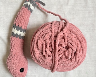 Handmade Crochet Snake Plush – Soft Amigurumi Toy - Mauve Crichet Snake Plushie