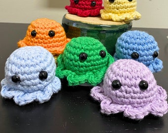 Crochet Pocket Pals- Mini Crochet Amigurumi Octopus- Crochet Animal Plushie- Stress and Anxiety Plushie- Zero-Waste Crochet Plushie