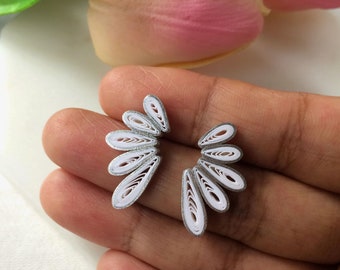 White flower stud earrings, Quilling jewelry, Paper anniversary gift for her, Stud paper earrings, Statement jewelry, Art lover gift