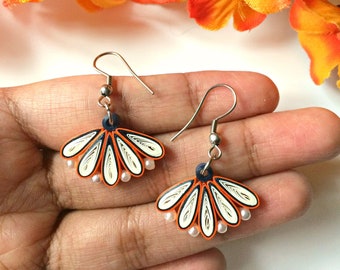 Asymmetrical flower minimalist earrings dangle gift for women, colorful minimalist jewelry best friend gift, Floral dainty dangle earrings