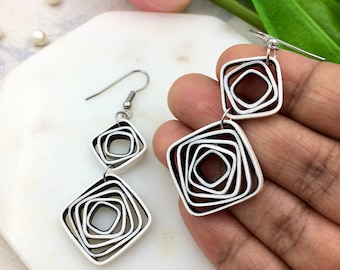 Black and White Quilling earrings, 21st birthday gift for her, Geometric statement earrings, Quilling jewelry, 1st anniversary gift