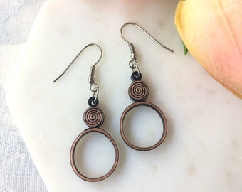 Black Quilling earrings, first anniversary gift for her, Paper quilling jewelry, Double circle earrings, stocking filler for her, small gift