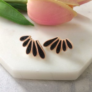 Black Aesthetic earrings Gift for her, Flower Boho Statement earrings Bridesmaid gift, Lightweight paper quilling jewelry, Handmade jewelry image 1