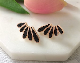 Black Aesthetic earrings Gift for her, Flower Boho Statement earrings Bridesmaid gift, Lightweight paper quilling jewelry, Handmade jewelry