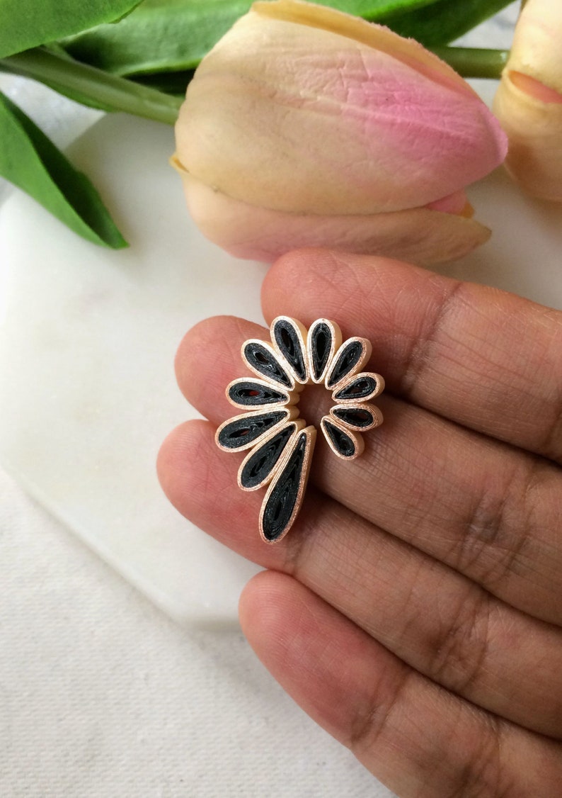 Black Aesthetic earrings Gift for her, Flower statement earrings bridesmaid gift, Minimalist gothic jewelry, Paper quilling Handmade jewelry image 5