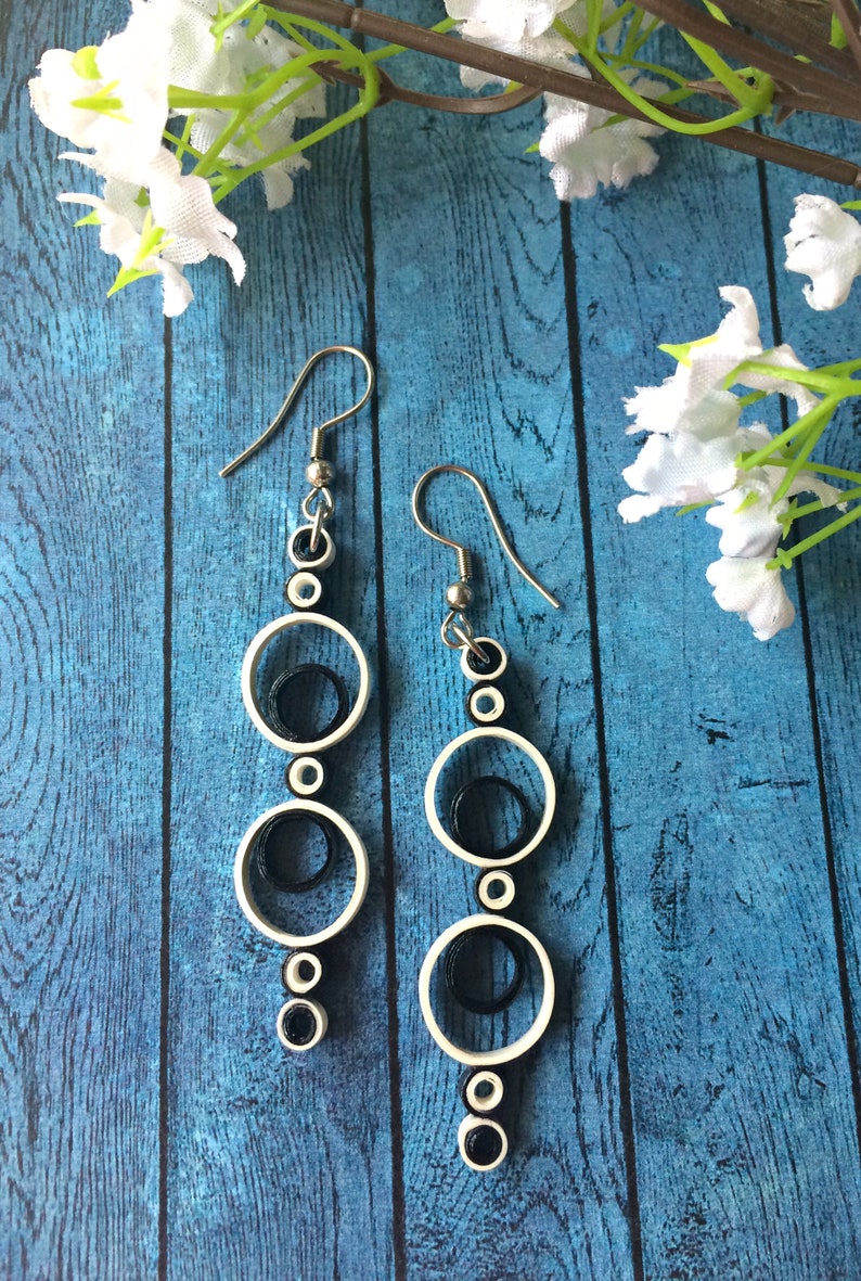 Black and White Quilling Earrings, Quilling Jewelry, 1st Anniversary