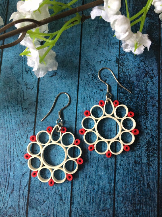 White Circle Quilling Earrings First Anniversary Gift for Her Paper Quilling Jewelry Modern Lightweight Earrings Stocking Filler for Her Etsy UK