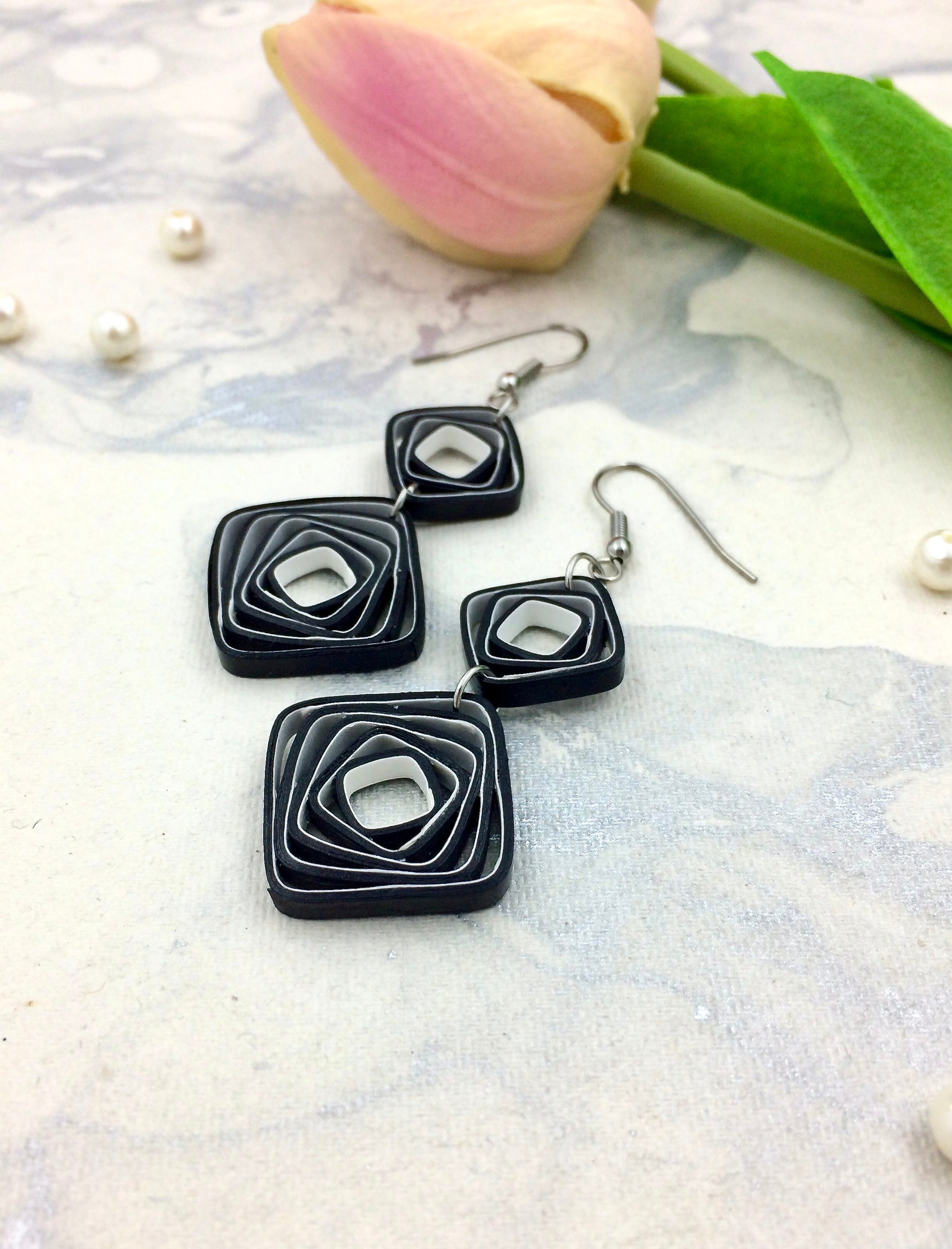 Black Quilling Earrings 21st Birthday Gift for Her Modern Art Earrings Quilling Jewelry 1st Anniversary Gift for Girlfriend Etsy