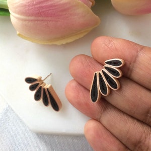 Black Aesthetic earrings Gift for her, Flower Boho Statement earrings Bridesmaid gift, Lightweight paper quilling jewelry, Handmade jewelry image 2