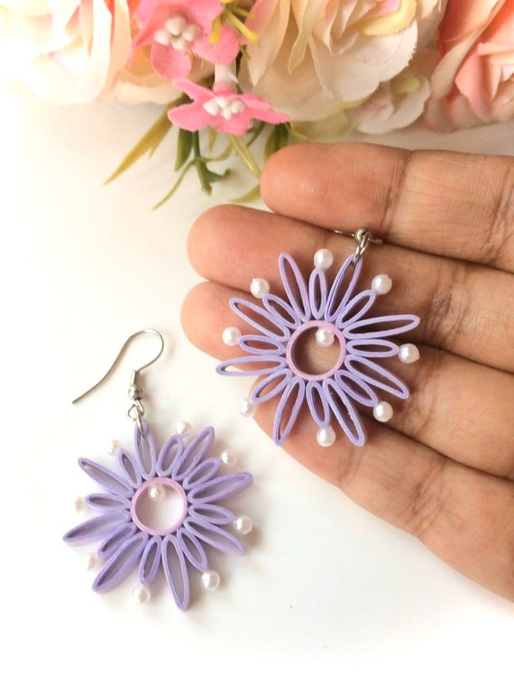Blue Color Quilling Flower Earrings – Kreate