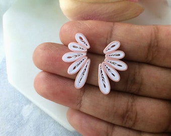 White Flower stud paper earrings, Quilling jewelry, First anniversary gift for her