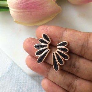 Black Aesthetic earrings Gift for her, Flower Boho Statement earrings Bridesmaid gift, Lightweight paper quilling jewelry, Handmade jewelry image 5