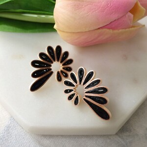 Black Aesthetic earrings Gift for her, Flower statement earrings bridesmaid gift, Minimalist gothic jewelry, Paper quilling Handmade jewelry image 6