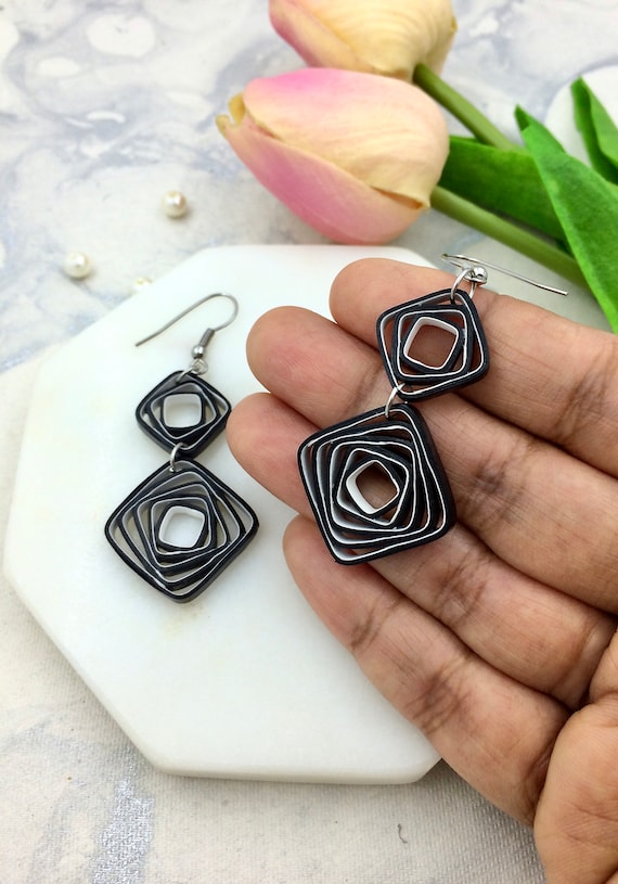 Black Quilling Earrings 21st Birthday Gift for Her Modern Art