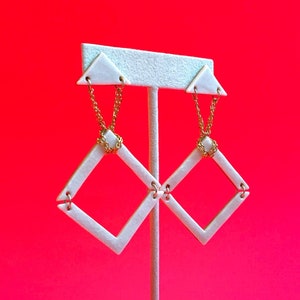 Porcelain Hinged Open Diamond Stud Earrings in a Crackly White Glaze - Geometric Ceramic Jewelry
