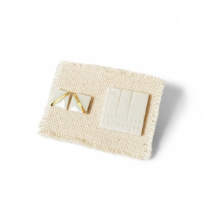 Tiny Square Porcelain Stud Earrings in Shiny White Glaze with Gold Diagonal Line Design – Geometric Porcelain Jewelry