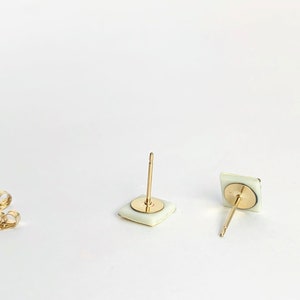 Pick Your Color Tiny Square Porcelain Stud Earrings with a Gold Line Design Geometric Ceramic Jewelry image 5