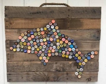 Dolphin Beer Cap Art, Unique Wall Decor (18x12)