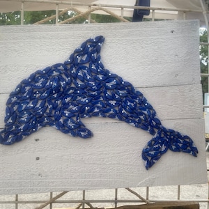 Bud Light Dolphin Beer Cap Art, Colorful Unique Wall Art. Gorgeous Wall Beer Bottle Cap Art. Free Shipping.