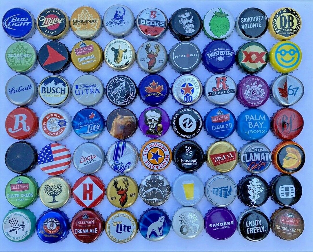50 UNIQUE, ASSORTED Beer Bottle Caps, Great Value Fun Colors Etsy