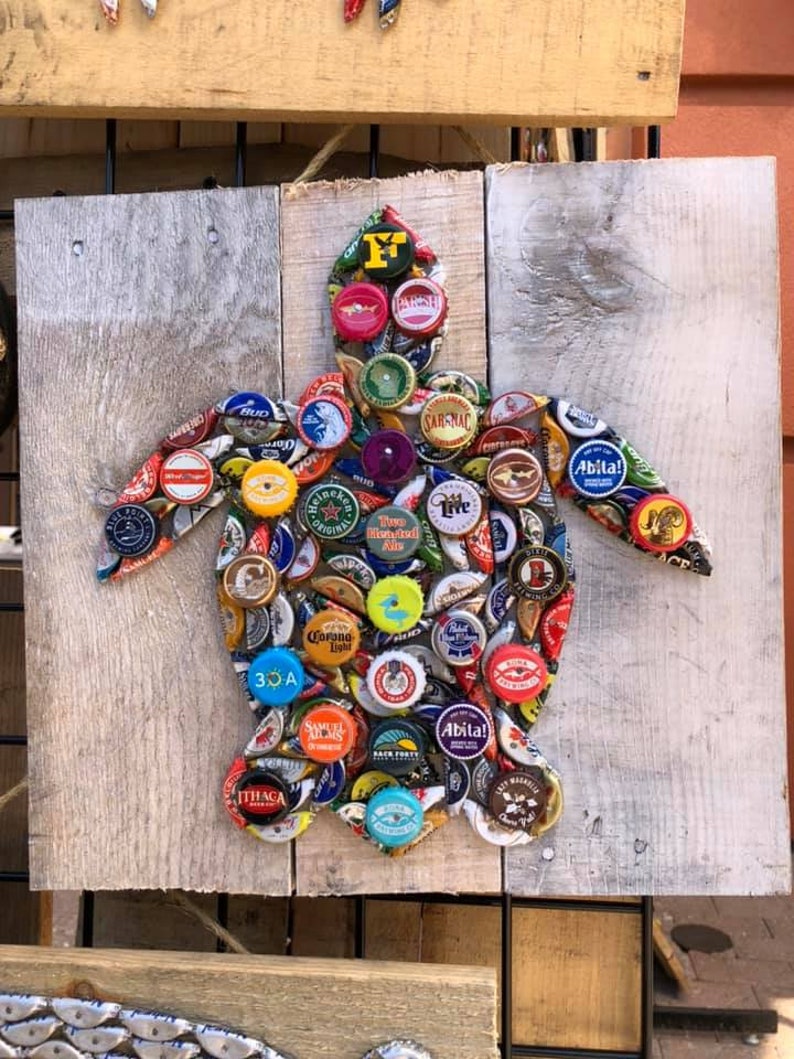 Turtle Beer Cap Art, Colorful Unique Wall Art. Gorgeous Wall Beer Bottle Cap Art. Free Shipping. Custom Pieces Available Upon Request image 1