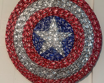 Captain America Shield Beer Bottle Cap Wall Art (22" x 22")
