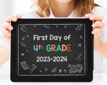 First Day of 4th Grade Sign Back to School Printable Poster Instant Download No printing necessary