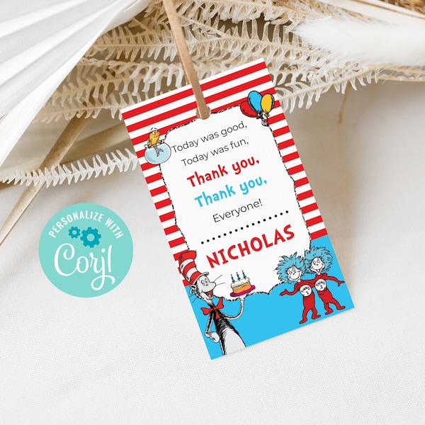 Cat Hat Thank you Tags - Cat Hat thank you cards - Instant download favor gift cards