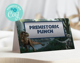 Jurassic Era Dinosaurs Food Tent Labels - Jurassic Dinosaurs Place cards 3.5 x 2 inches when folded in half