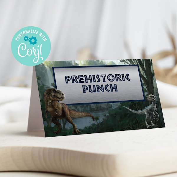 Jurassic Era Dinosaurs Food Tent Labels - Jurassic Dinosaurs Place cards 3.5 x 2 inches when folded in half