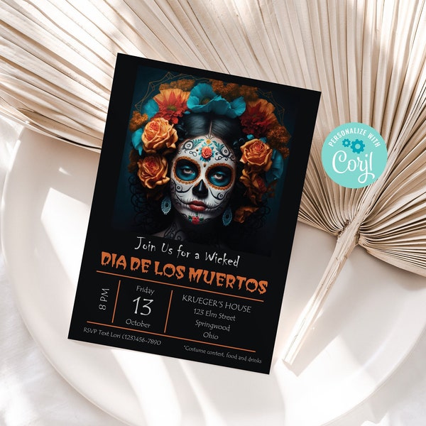 Halloween Party Invitation. Halloween Dia de los Muertos Party Invitation Spooky Party