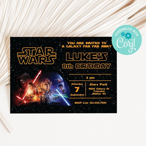 Star Wars - Guerra de las Galaxias - Invitación de Cumpleaños Descarga Instantánea Editable Personalizada