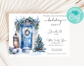 Winter Christmas Party Digital Invitation Download | Winter Holiday Birthday Party Invitation | Farmhouse Holiday Invite | Winter Blue Door