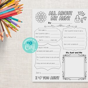 All About My Aunt Printable - Mother's Day Gift - Mother's Day Activity ...