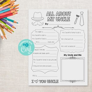 All About My Uncle Printable Father #39 s Day Activity About My Uncle