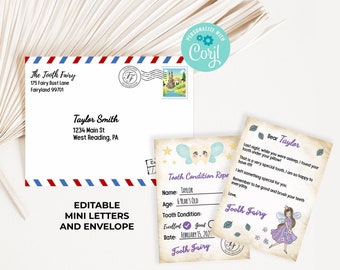 Editable Mini Letter from the Tooth Fairy - Tooth Fairy Printable Mini Letters and Envelope. Instant Access