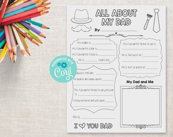 All About my Dad Printable - UK version (favourite) - Father's Day Activity - About My Dad Printable Kid Gift