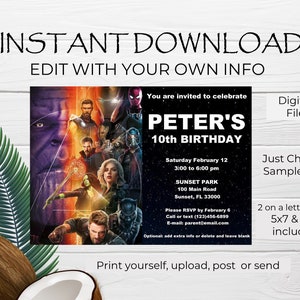 Avengers Infinity War Birthday Party Invitation Editable | Etsy