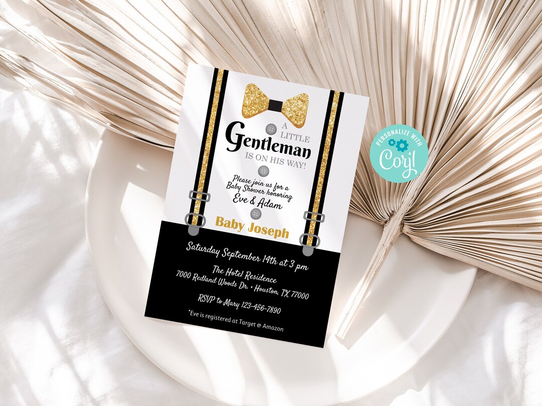 Little Gentleman Baby Shower Invitation Bowtie Baby Shower Tuxedo Baby ...