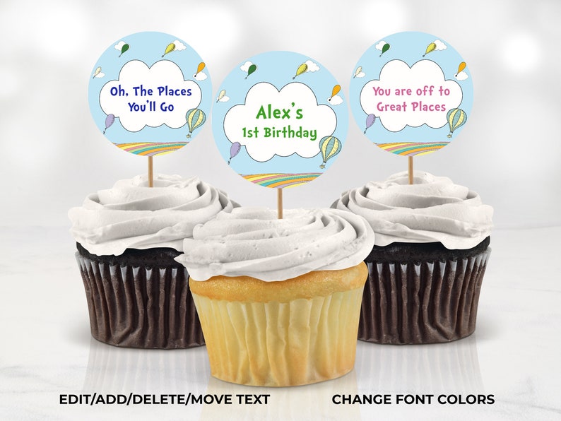 Hot Air Balloon Cupcake Toppers Editable. Hot Air Balloon - Etsy