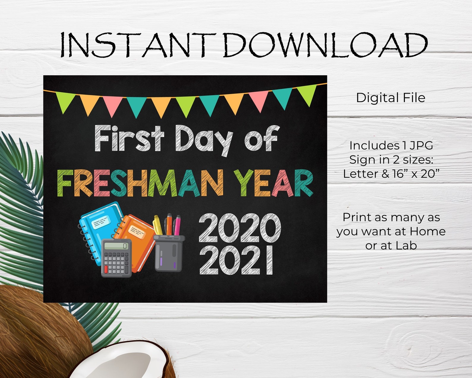 First Day of Freshman Year 2020 2021 Printable Sign Poster | Etsy