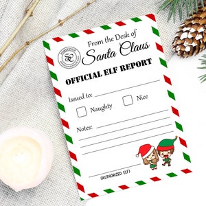 Santa's Official Elf Report for naughty or nice behavior. Elf Report Card. Instant Download Kids naughty nice. Elf warning.