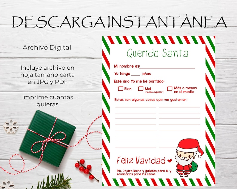 Carta a Santa en Español, Lista de deseos, Lista de Navidad para imprimir, Carta Querido San Nicolas imagem 2